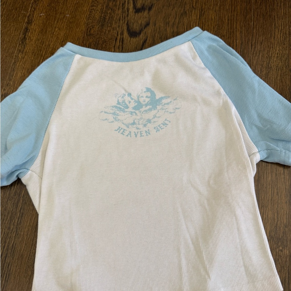 Heaven Sent Blue and White Raglan Tee